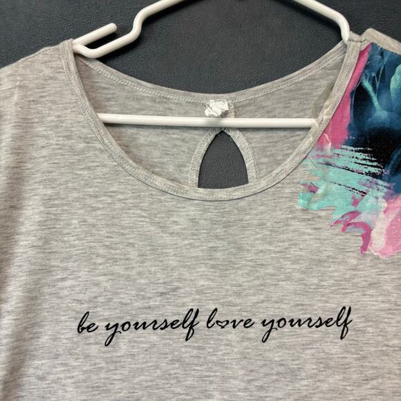 Ideology XXL Graphic Floral Tee Be Yourself Love Yourself Activewear Top Flowy - Picture 1 of 12